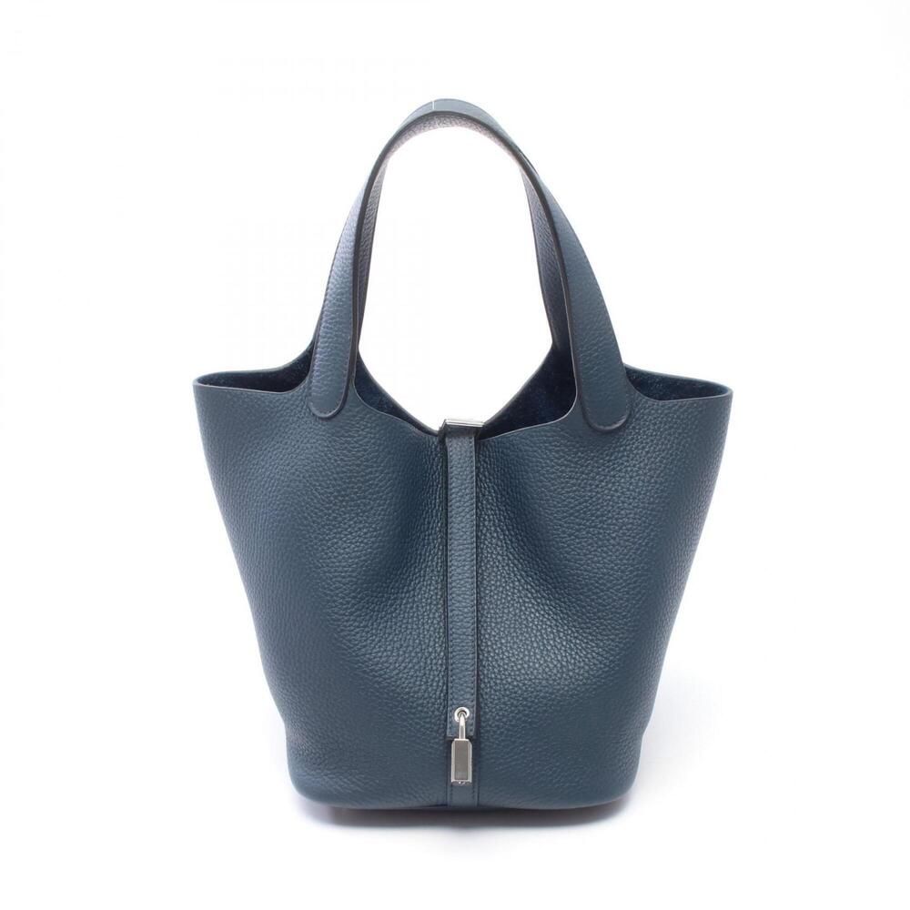 Hermes Picotin Lock MM Handbag, Leather, Taurillon Clemence Women's, Navy